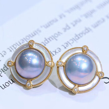 南洋半岛马贝珍珠耳钉海水耳饰耳环18k金镶钻石轻奢送生日礼物1213mm