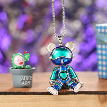 星际熊毛衣链潮流轻奢单品水晶情侣项链首饰毛衣链小熊吊坠时尚颈链