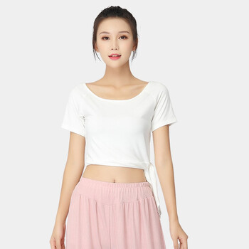 拉丁舞上衣女成人露肚脐短袖舞蹈上衣形体衣练功服绑带跳舞衣服夏
