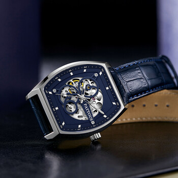 百陀士pattous酒桶型手表男机械表全自动双日期防水手表时尚休闲男士