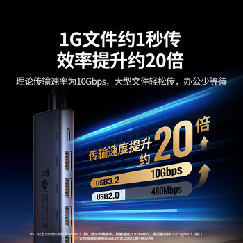 绿联USB3.2扩展器10Gbps分线器多接口扩展坞 高速拓展坞四合一集线器 笔记本电脑一拖四延长线转换器