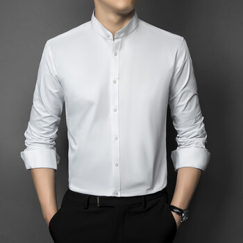 g2000男士长袖衬衫立领商务休闲衬衣纯色立领工作服2022秋冬新款白色m