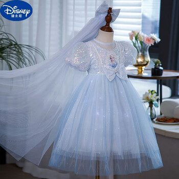 迪士尼(disney)冰雪奇缘爱莎公主裙女童夏装新款发光儿童艾莎生日礼服
