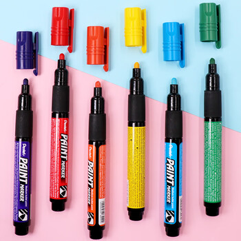 派通（Pentel ）彩色圆头油漆笔 防水速干记号笔粗头大字广告笔MMP20 红色单支装
