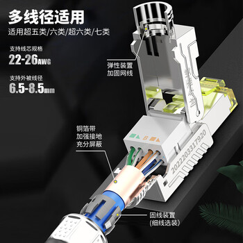 CNCOB超六类免打水晶头 工业机房cat6a网络万兆服务器 网线水晶头免压 CN-MD2001P-IND