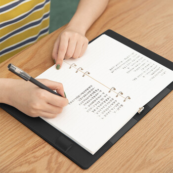 得力（deli）(deli)25K100张活页笔记本子文具 莫兰迪色系商务记事本皮面本办公用品210mm*145mm 黑色22287