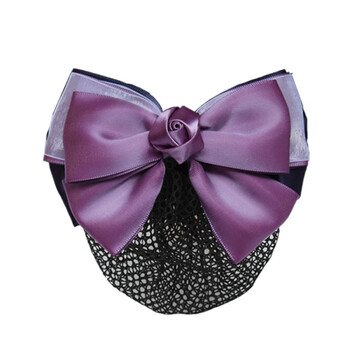 头花发卡发饰银行护士铁路蝴蝶结员工作网兜发夹 紫色花心薄纱细网