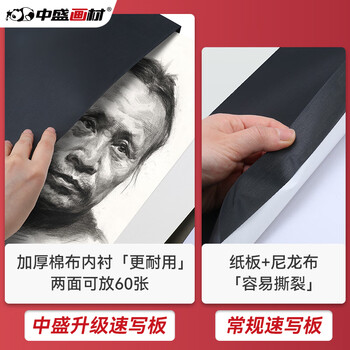 中盛画材(transon)6K速写板带兜写生画夹折叠素描画板夹绘图板画夹学生画袋收纳儿童初学者套装工具藏青蓝美术写生