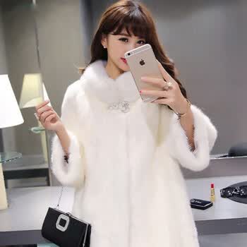 中长款仿整貂皮大衣大码女士外套皮草女裘皮大衣 白色不带帽 xl