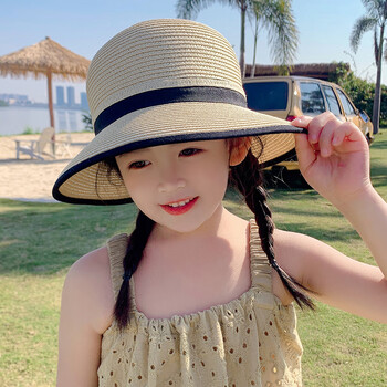 京炼儿童帽子女孩凉帽春季旅游帽子女童夏天遮太阳帽草帽宝宝bcw11双