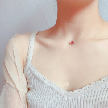 天然草莓晶项链女透明隐形14k包金珍珠鱼线锁骨链招桃花韩国简约 珍珠