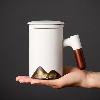 五拾缘 远山木柄泡茶马克杯 黑色