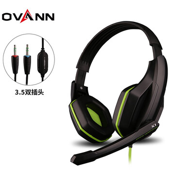 欧凡（OVANN） X1 头戴式专业游戏电脑耳机耳麦 语音带麦克风话筒   黑绿色
