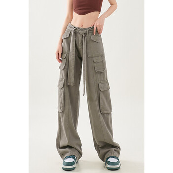 自然涩zrsee 2022新款美式灰绿色裤显腿长显瘦裤子 灰绿色 l