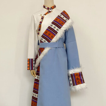 服新款大码成人藏袍旅拍写真舞蹈演出拍照民族风浅蓝色藏袍衬衫套装m