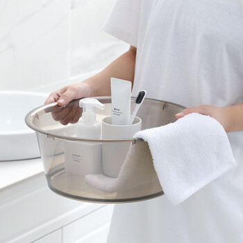 富居透明洗脸盆27cm洗衣盆塑料加厚洗脚盆洗菜盆子(小号）