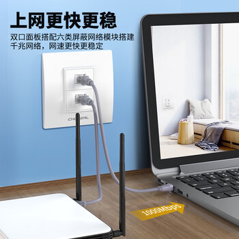 秋叶原(CHOSEAL)开关插座面板 二位六类屏蔽免打型双口网络信息面板 86型千兆暗装插座 白色 QD4952