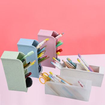 递乐多功能笔筒创意时尚斜插式4格笔筒大容量整理盒男办公室小清新可爱桌面摆件2474透明白（3个装）