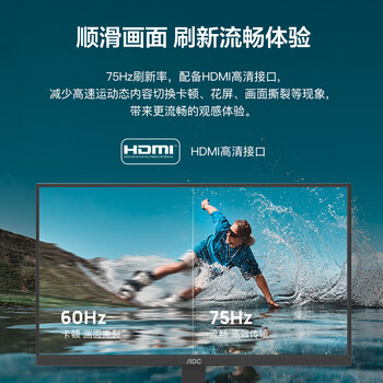 AOC显示器 21.5英寸HDMI+VGA接口高清TUV低蓝光护眼不闪屏节能办公电脑显示屏 22E11HM