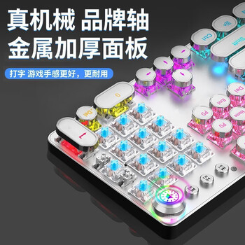 前行者（EWEADN）TK100朋克机械键盘鼠标套装电竞游戏有线台式电脑笔记本办公复古外设吃鸡 白色混光青轴