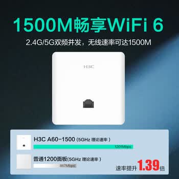 华三(H3C)无线AP面板全屋wifi6 1500M双频千兆商用别墅酒店WiFi全屋智能覆盖 POE供电 Mini A60-1500 华三(H3C)无线AP面板全屋wifi6 1500M双频千兆商用别墅酒店WiFi全屋智能覆盖 POE供电 Mini A60-1500