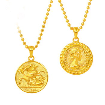 佐喜佑福黄金女王双面吊坠实心999足金小圆牌吊坠金项链女复古硬币金