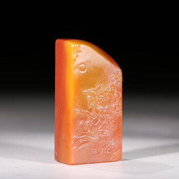 寿山石 精雕花好月圆薄意印章