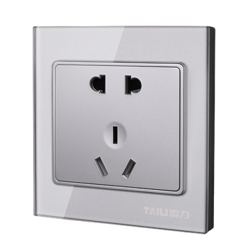泰力带开关插座银色五孔暗装墙壁家用钢化玻璃面板86型家装 五孔