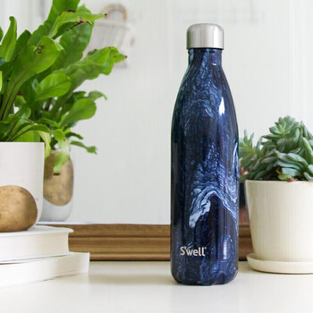 S'WELL保温杯不锈钢保温瓶户外运动水杯男女生礼物藏蓝大理石500ml
