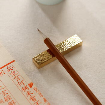 【全网低价】弘梅锥纹镇尺镇纸 黄铜创意多功能可爱压纸文镇毛笔笔架 文房四宝礼品把玩铜器摆件