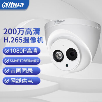 大华dahua监控摄像头200万半球摄像机poe供电h265红外夜视拾音录音dh
