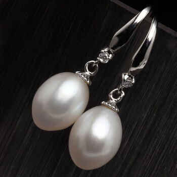 甘泰自然珍珠耳饰大水滴珍珠耳环银耳钩生日礼物520情人节送男女友