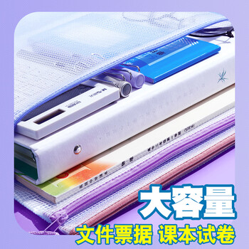 晨光（M&G）【宇宙帮帮忙同款】 学生科目袋A4学科袋莫兰迪色网格拉链袋资料分类收纳透明试卷袋具袋ADM945R9