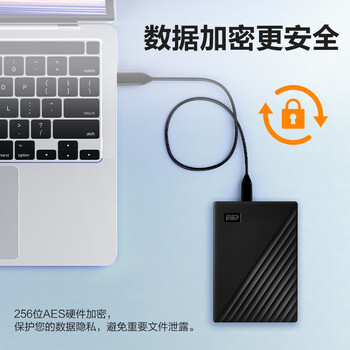 西部数据（WD）5TB 移动硬盘 USB3.0 My Passport随行版2.5英寸 黑 机械硬盘 笔记本电脑外接 大容量加密存储