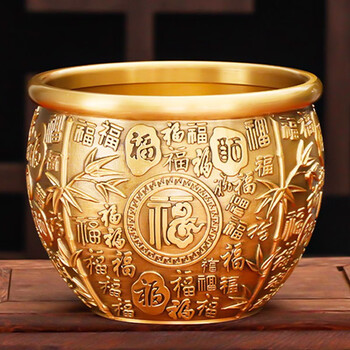 侧目 黄铜米缸聚财纯铜百福缸招财摆件客厅家居办公室家用聚宝盆