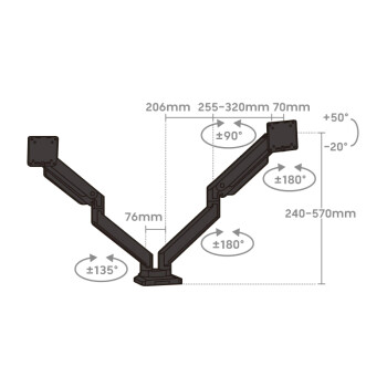 Brateck北弧 显示器支架双屏 电脑显示器增高架 双屏支架臂 电脑支架升降 气动屏幕支架 18KG承重 E600-2U