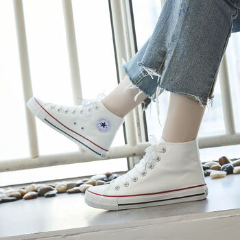 高帮帆布鞋女学生新款潮韩版百搭原宿风板鞋布鞋小白鞋女经典款白色38