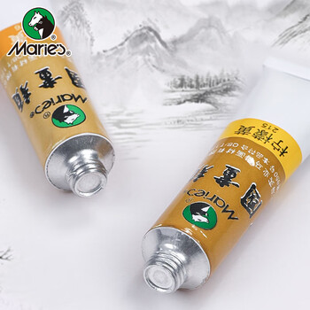 马利（Maries）国画颜料盒装12色5ml水墨画山水画套装毛笔墨汁水桶笔架调色盘毛毡宣纸工具箱国画颜料套装
