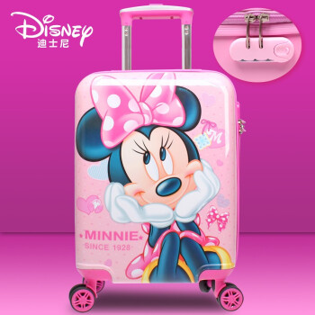 迪士尼Disney儿童可坐拉杆箱爱莎公主行李箱万向轮旅行男女童轻便登机箱 18英寸米妮-带密码锁