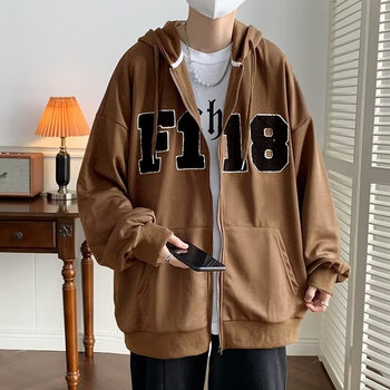 卫衣带帽子男棕色重磅卫衣男生秋季oversize开衫连帽衣服潮牌ins棕色m