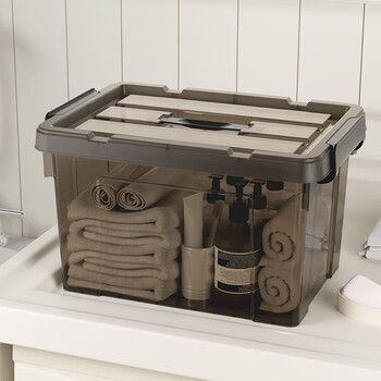 SPACEXPERT衣物收纳箱特大号塑料整理箱车载储物箱35L透茶色 1个装 带提手 SPACEXPERT衣物收纳箱特大号塑料整理箱车载储物箱35L透茶色 1个装 带提手