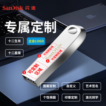 闪迪（SanDisk）64GB  定制图文版U盘CZ74酷奂银色 金属外壳 内含安全加密软件（25片起订，详情联系客服)