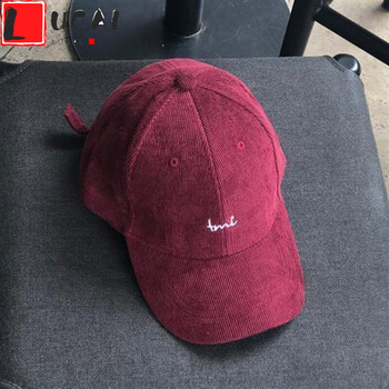 男秋冬字母刺绣韩版百搭灯芯绒鸭舌帽潮人学生休闲帽男酒红色m5658cm