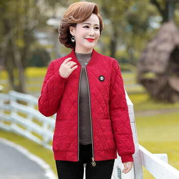 轻薄棉衣女中年夹棉外套短款上衣洋气棉服女装秋冬小棉袄红色3xl建议