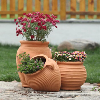 泰隆齐园林田园景观红陶陶罐花盆落地土陶粗陶大红陶盆组合八