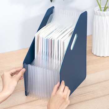 得力（deli）13格A4立式大容量风琴包 多层可伸缩文件框收纳夹 办公文件资料票据资料收纳册 63952深蓝色