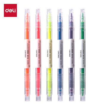 得力(deli)6色双头荧光笔 学生复习醒目标记笔 手帐水性记号笔 6支/盒DLSX-S627 开学文具