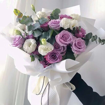 幽客玉品鲜花速递桔梗花束生日表白送女友闺蜜同事全国同城配送19朵紫玫瑰桔梗花束 图片价格品牌报价 京东