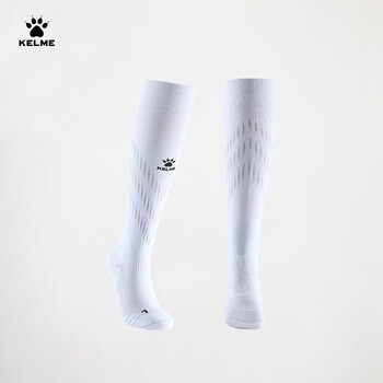 卡尔美（KELME）成人足球袜长筒加厚防滑毛巾底运动高筒袜子  白黑  L