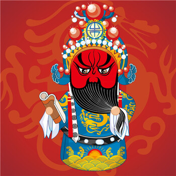 画挂画卡通画儿童q版京剧戏剧脸谱墙画火锅店餐厅壁画sn2595 13-关羽